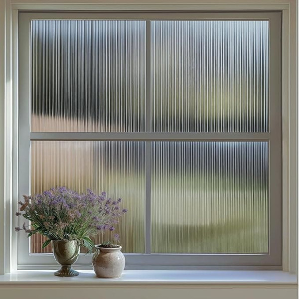 Qualsen Window Film, Reed Pattern Privacy Film, Window Film, Window Privacy Screen, Self-Adhesive Static Adhesive, Anti-UV Decorative Film, Adhesive Film Window for Home, Office (Grey, 90 x 200 cm)