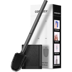 Cosicosy Toilet Brush, Stainless Steel Silicone Toilet Brush with Soft Flexible Bristles, Dead Corner Deep Cleaning Toilet Brush with Quick Drying Holder Set for Bathroom (Black)