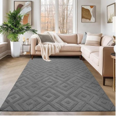 SHACOS Rug 120 x 160 cm, Short Pile, Shaggy, Modern Living Room Rug - Cuddly Bedroom Rug, Washable, High Low Effect, 3D Effect, Short Pile Rug, Soft, Fluffy, Grey