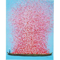 Kare Design Bild Touched Flower Boat Blau/Pink, Gemälde, Pastellfarben, Asia-Stil, buntes Wandbild, Canvas-Leinwand, Massivholz Rahmen, handgemalte Details mit Acrylfarbe, Abstrakt, 100x80x4 cm