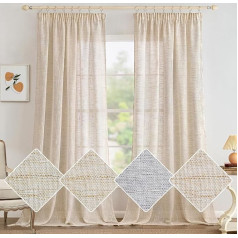 MIULEE Linen Curtains with Ruffle Tape, Linen Look, Modern, Voile, Rail System, Living Room, Bedroom, Set of 2, 140 x 245 cm, White Rice