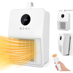 1500 W Mini Ceramic Fan Heater, Small Electric Heater Bathroom with Remote Control, 3 Modes, LC Display, Timer, Overheating and Tilt Protection, Wall Mountable Heating Electric for Bathroom, Electric