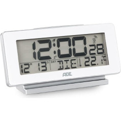 ADE Radio Alarm Clock Digital with Battery | Table Clock with Temperature Display, Lighting, Snooze Function | Very Easy to Read Large Display | Alarm Clock Digital No Ticking | White