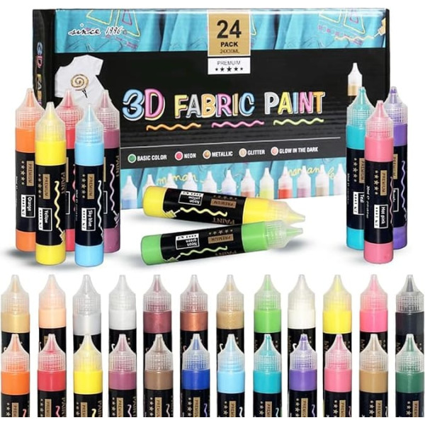 3D Textile Paint Set | Candle Pen Set of 24 in 30 ml Bottles | 3D Colour for Candle Design, Clothing, Textile, Canvas, Glass, Wood, Shoes