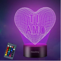 HooJtny I Love You Heart Bedside Lamp 3D Illusion Night Light