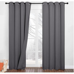 PONY DANCE Three-Layer 100% Blackout Curtains, Thermal Curtain with Eyelets, Set of 2, H 213 x W 132 cm, Grey Curtains for Bedroom, Good Sleep, Sound Insulation Curtain, Opaque