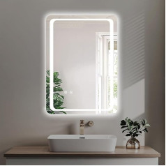 MOSSCO Mirror with Lighting, 70 x 50 cm Bathroom Mirror with Lighting, Anti-Fog, Shatterproof, Memory, 3 Colours, Bathroom Mirror with Lighting (Horizontal/Vertical)