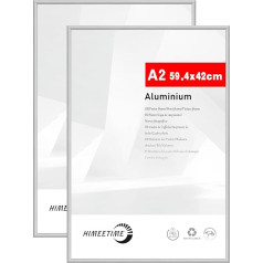 HIMEETIME Pack of 2 Picture Frames DIN A2 42 x 59.4 cm Silver Metal Frame 2-Pack Document Frame 42 x 59.4 cm Large Collage Metal Frame Aluminium Picture Frame 42 x 60 Photo Frame