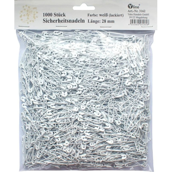 3184 Duplex Safety Pins, Small, White, Approx. 28 mm, Pack of 1000