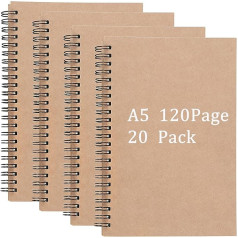 ZEONHEI Pack of 20 20 x 14 cm 60 Sheets/120 Pages A5 Sketchbook Soft Cover Spiral Sketchbook Blank Notebook for Drawing Painting
