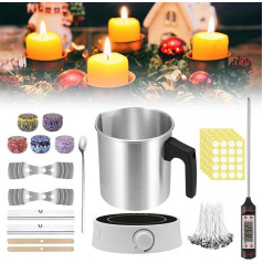Whemyreat Candle Making Sets, Candle Making Set, Complete Set with Candle Making Accessories, Including Pouring Pot, Wax Melter Heating Plate, Thermometer, Cotton Wicks and Stainless Steel Spoon