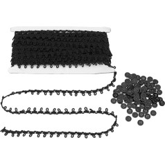 PandaHall 20 Yards Braid Trim with Elastic Button Loops, Black Buttonhole Tassel Fringe Lace Trim with Buttons for Skirt Dress Clothing Decoration