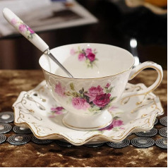 fanquare Flower Tea Cup with Saucer, Vintage Coffee Tea Cup Set, Ceramic Coffee Cup for Breakfast Afternoon Tea, White