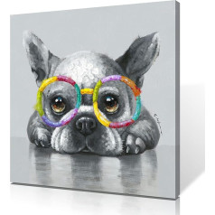 B BLINGBLING French Bulldog with Colorful Sunglasses Canvas Wall Art Picture Print Funny Artwork Animal Poster for Nursery Bedroom Framed 60x60cm x 1 Panel