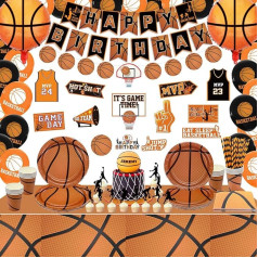 Basketball Party Decorations, Basketball Birthday Party Supplies Paper Plates, Happy Birthday Banner, Basketball Signs, Balloons, Tablecloth, for Kids Boys Basketball Fans Birthday