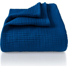 LAYNENBURG Premium Muslin Bedspread 180 x 220 cm - 100% Cotton - Extra Soft Cotton Blanket as Cuddly Blanket, Bed Throw, Sofa Throw, Couch Throw - Warm Sofa Blanket (Blue)