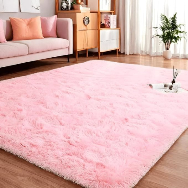Lanyesky Deep-Pile Rug Living Room Super Soft Shaggy Rug Fluffy Soft Area Rug Bedroom Rugs Super Soft Fluffy Children's Mat Carpet (Pink, 160 x 200 cm)