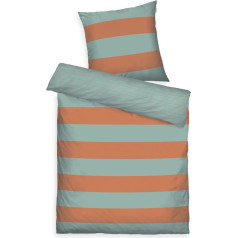 TOM TAILOR Renforcé Bed Linen, 80 x 80 cm + 135 x 200 cm, 100% Cotton/Renforcé, with Reversible Motif and Coloured Branded Zip, Bold Stripes Orange, Turquoise (Warm Coral & Fresh Sage)
