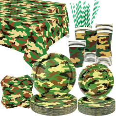 Camo Party Supplies - Army Party Tableware - Dinner Plates Dessert Plates Cups Napkins Tablecloth Straws for Boys Camouflage Hunting Military Party Supplies, Serves 40 (40)