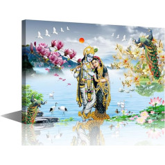 TISHIRON 1 Panel Lord Krishna Wall Art Hinduism Painting Print on Canvas Pictures for Bedroom Home Decor Hindu God Modern Artworks Painting Stretched by Wooden Frame Ready to Hang