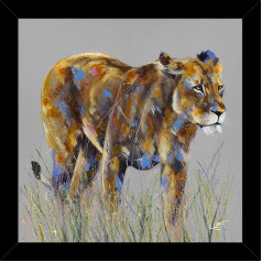 Artko Lioness Gerahmter Druck – Jägerin Gemälde von Louise Luton – zeitgenössisches Kunstwerk mit Tiermotiv – 33,5 x 33,5 cm