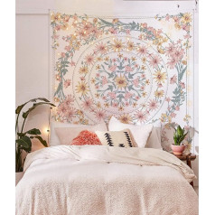 Simpkeely Sketched Flower Medallion Tapestry, White Bohemian Mandala Wall Hanging, Indian Art Print Wall Art for Bedroom Home Decoration - 150cm x 200cm - Rose Brown