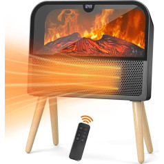 2000 W Electric Fireplace with 3D Flame Lamp, Heater Electric Fire PTC Ceramic Fan Heater with Remote Control, Heating Fan, LC Display, Energy Saving, Heating Electric for Bedroom, Living Room