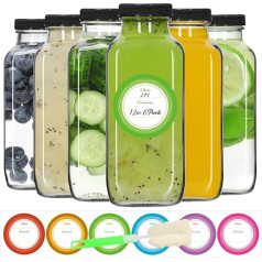STARSIDE Glass Juice Bottles with Lids Reusable 12oz Water Bottles for Milk, Juicing, Kombucha, Ginger, Beverage Glasses and Juice, 6 Pack