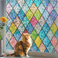 Beautysaid Rainbow Window Film Window Film: Stained Glass Window Film No Glue Frosted Window Film Static Cling Film (Multicolor, 60x400cm)