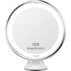 Auxmir Cosmetic Mirror LED Illuminated 10x Magnification, 2 Brightness Levels and Suction Cup, Shaving Mirror with 360° Swivelling