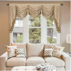 TOPLUXE Swag Valance Curtain for Bedroom Dining Room Living Room Kitchen Chenille Short Curtain Waterfall Valance Curtain for Window 1 Piece (200 cm, Beige)