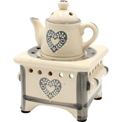 Dekohelden24 Oil Burner as Stove with Pot and Heart, Grey/Aroma Lamp/Scented Light/Fragrance Warmer, L/W/H: Approx. 12 x 12 x 17 cm, 17 cm