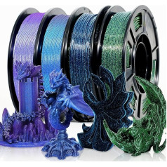 RepRapper Glitter Multicoloured Mixed 250 g x 4 Sample Pack, Shiny Galaxy PLA Filament 1.75 mm, Glow in The Dark 3D Printer Filament, Sparkle Laser Series 3D Printing Filament for 3D Printers