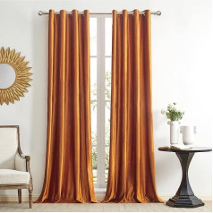 GIGIZAZA Decorative Black Curtains, 140 x 240 cm (Width x Length), Velvet Orange Living Room Eyelet Grommet, Thermal Insulated Window Curtains for Bedroom, 2 Panels