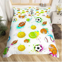 Sport-Steppdecke, Batikstoff, Basketball, Baseball, Fußball, Bettwäsche-Set, 3D-Ball, weiß, Bettbezug für Kinder, Jungen, Mädchen, Mikrofasertagesdecke, Einzelbett