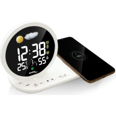 Technoline WT 427 LED Alarm Clock with Wireless Charging Function and USB Charging Port White 210 x 120 x 90 mm