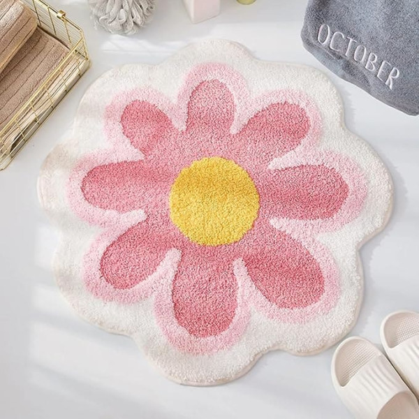 Cute Bath Mat, Soft Superfine Fibre Flowers Floor Mat Bathroom, Non-Slip Water Absorbent Carpet Bath Mat Door Mats Rugs for Entrance, Bedroom, Kitchen, Bathroom, Toilet (Pink)