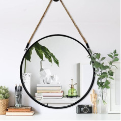 POZINO Round Mirror, Circle Mirror, Farmhouse Wall Mirror, Round Hanging Mirror, Black Frame Mirror, 20 Inch Wall Mirror for Bathroom, Bedroom, Living Room, Entryway