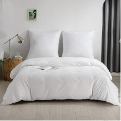 KONO DC-2 Set 200 WE Brushed Microfibre Duvet Cover with Zip Tieback + Pillowcases 80 x 80 cm with Envelope Closure (White, 200 x 200 cm + 80 x 80 cm x 2 Pieces)