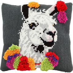 Pako Happy Lama Cushion Cover Set - DIY Embroidery - Printed Fabric - Adult Cross Stitch Kits - 40x40cm