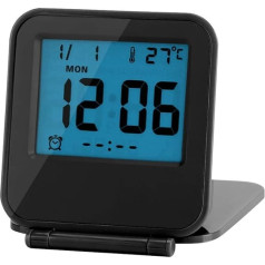 Atyhao Foldable Alarm Clock, Portable Foldable Digital Tabletop Travel Alarm Clock with Temperature Calendar, Date, Week (Black)