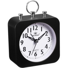 sourcing map Square Quartz Alarm Clock, Black Alarm Clock, Alarm Clock for Bedroom with USB Charging Port, Adjustable Volume, Dimmable, Snooze Function, 12/24H