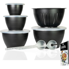 Thiru Premium Salad Bowls - Mixing Bowl Set of 6 0.6L/1.3L/2.5L/4.4L - with Lid, Strainer, Salad Servers - Microwave Safe - Large Bowls BPA-Free - Includes E-Book with 50 Salad Recipes