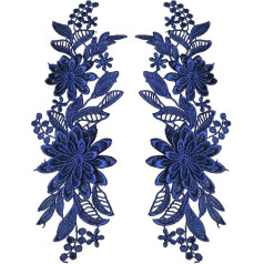 LOVIVER 2 Pieces Lace Flower Applique Lace Fabric Trim Fine Embroidered Applique Floral Embroidery Patches for Supply with Dark Blue