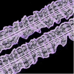 CABODYALS Ca. 32.74 m 50mm Plissierte Spitzenborte Lila Doppelte Rüschenkante Applikation Stoffbesatz Organza Gerüschtes Spitzen Tüllband Zum Nähen Basteln Hochzeitskranz Kleid Verzierung