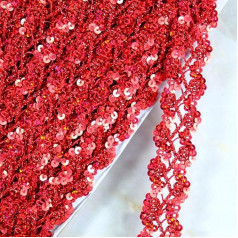 13 m x 3 cm Sequin Lace, Sequin Ribbon, Shiny Braided Sequin Trim, Sequin Trimming, Decorative Ribbon for DIY Sewing Costumes, Craft Decorations, Red