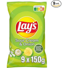 Lay's Sour Cream & Onion - Crispy Seasoned Potato Chips for a Successful Party (9 x 150g)