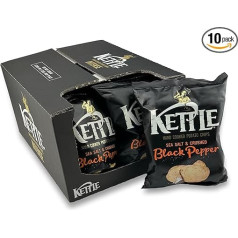 Kettle Chips Sea Salt & Crushed Black Pepper 10 x 130g Bags Hand Fried Kettle Chips Crispy Potato Chips with the Flavor of Sea Salt & Crushed Black Pepper for Evening