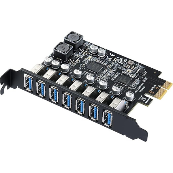 MZHOU 7 Port USB 3.0 PCI Express Expansion Card, PCIe Card Connector USB 3.2 (USB 3.1) Gen1 Card Internal Hub Connect 7 Devices for Windows 11/10/8/7/Vista/XP