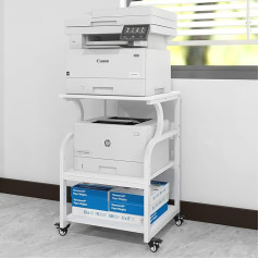 PUNCIA Printer Table Height Adjustable 3-Tier Printer Stand 60 x 50 cm with Wheels Mobile Printing Trolley Made of Wood and Metal Printer Holder for Large Printers White for Study Office Office